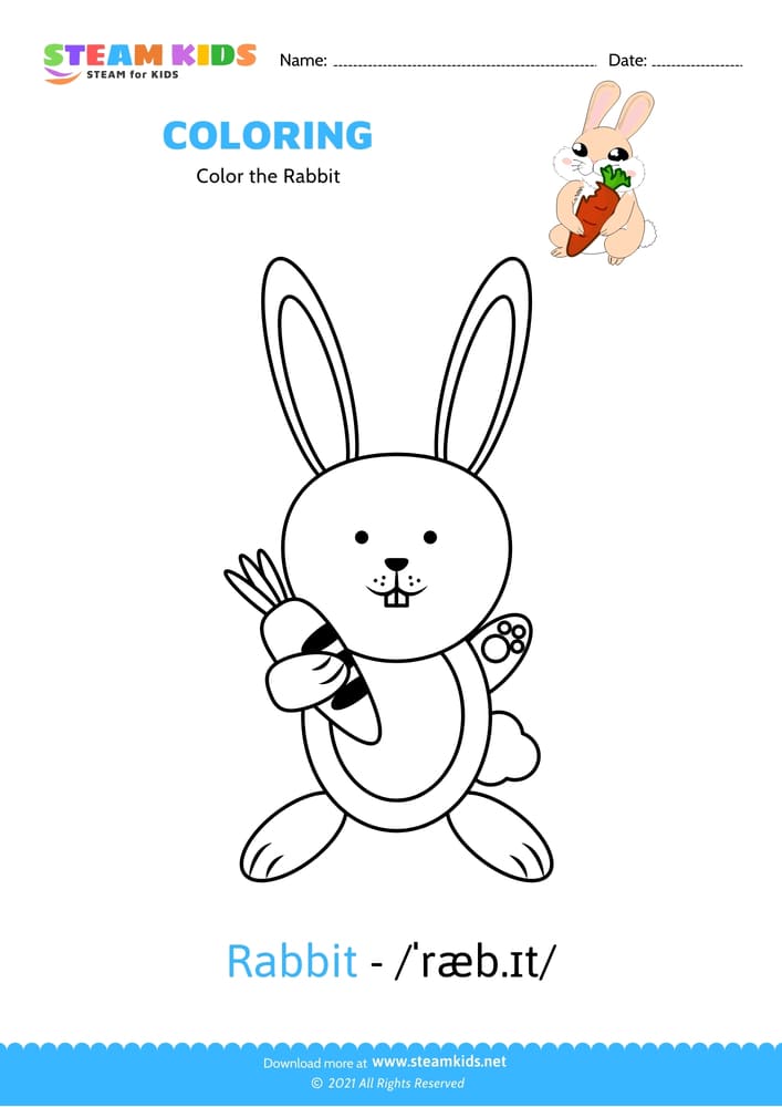 Free Coloring Worksheet - Color the Rabbit - STEAM KIDS