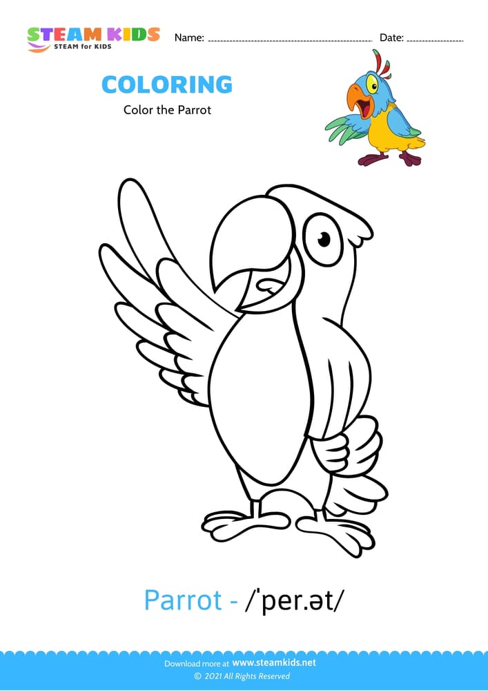 Free Coloring Worksheet - Color the Parrot