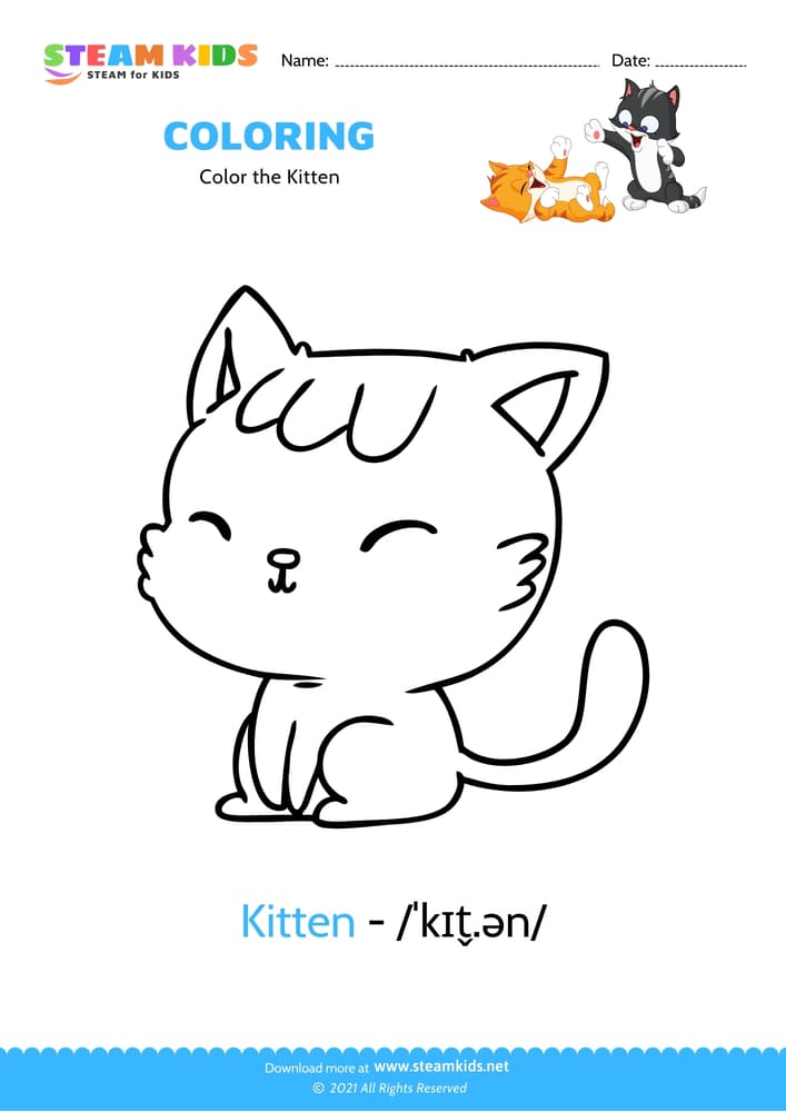 Free Coloring Worksheet - Color the Kitten