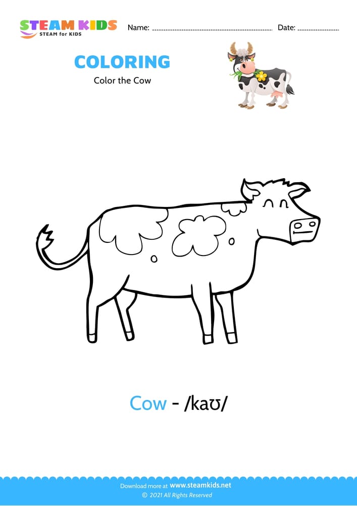 Free Coloring Worksheet - Color the Cow