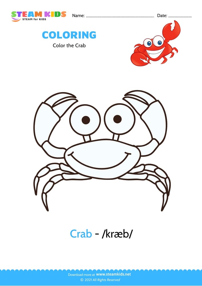 Free Coloring Worksheet - Color the Crab