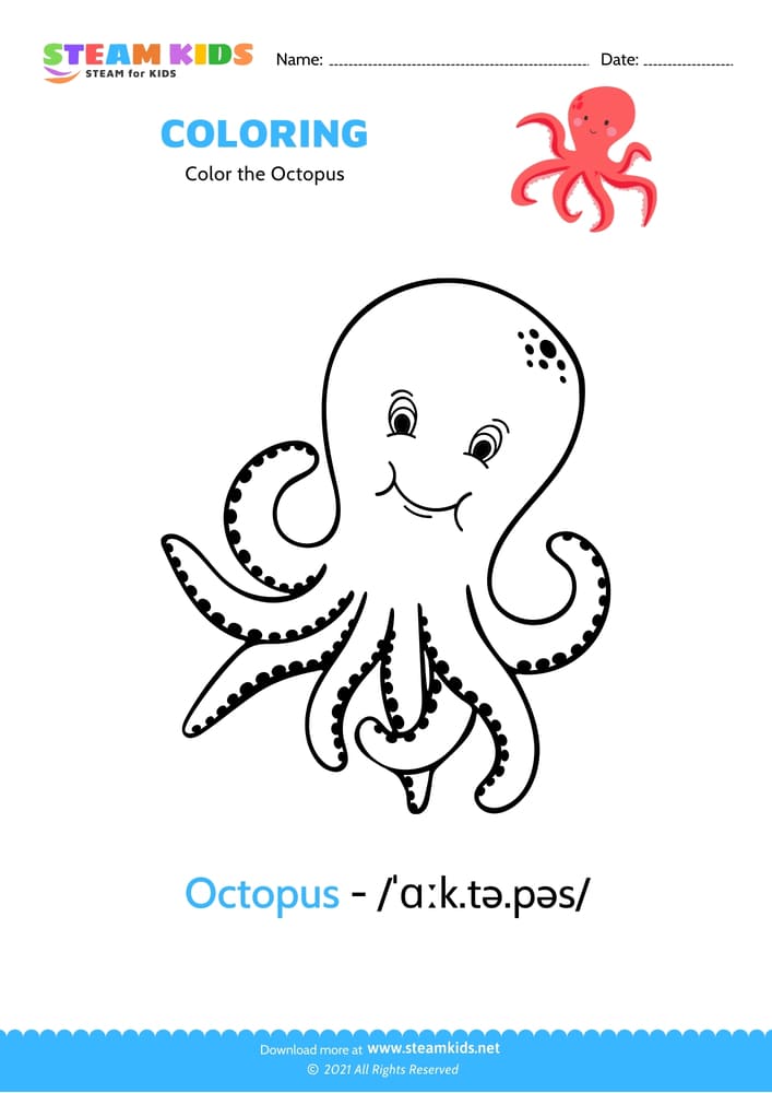 Free Coloring Worksheet - Color the Octopus