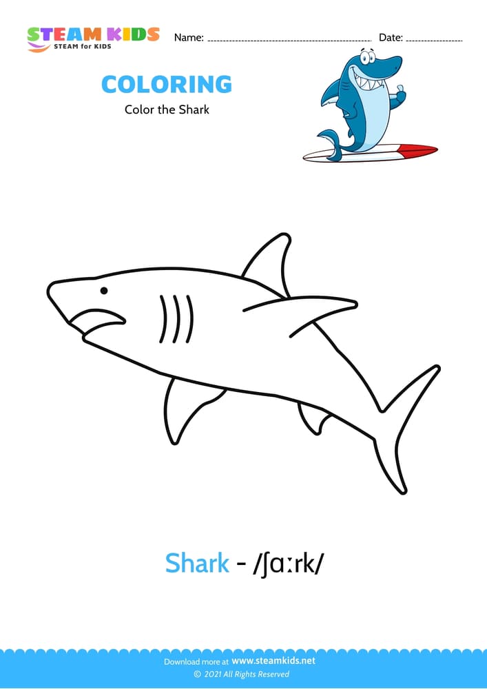 Free Coloring Worksheet - Color the Shark