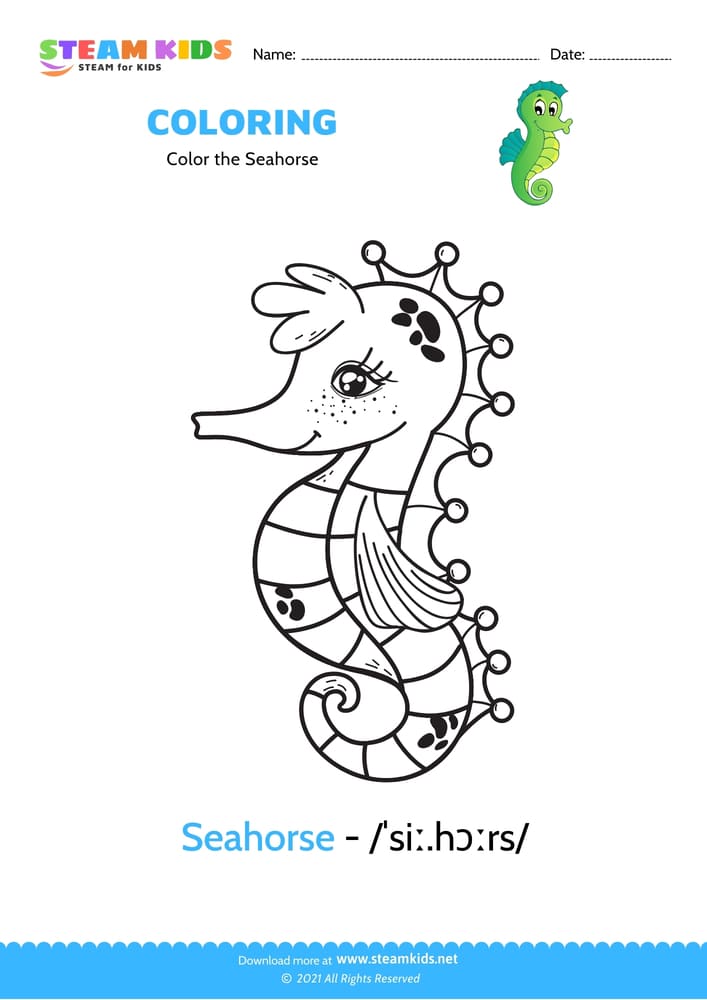 Free Coloring Worksheet - Color the Seahorse