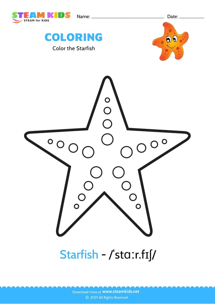 Free Coloring Worksheet - Color the Starfish