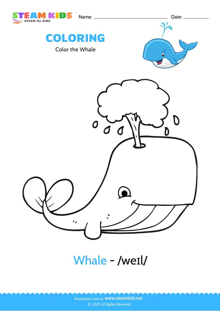 Free Coloring Worksheet - Color the Whale