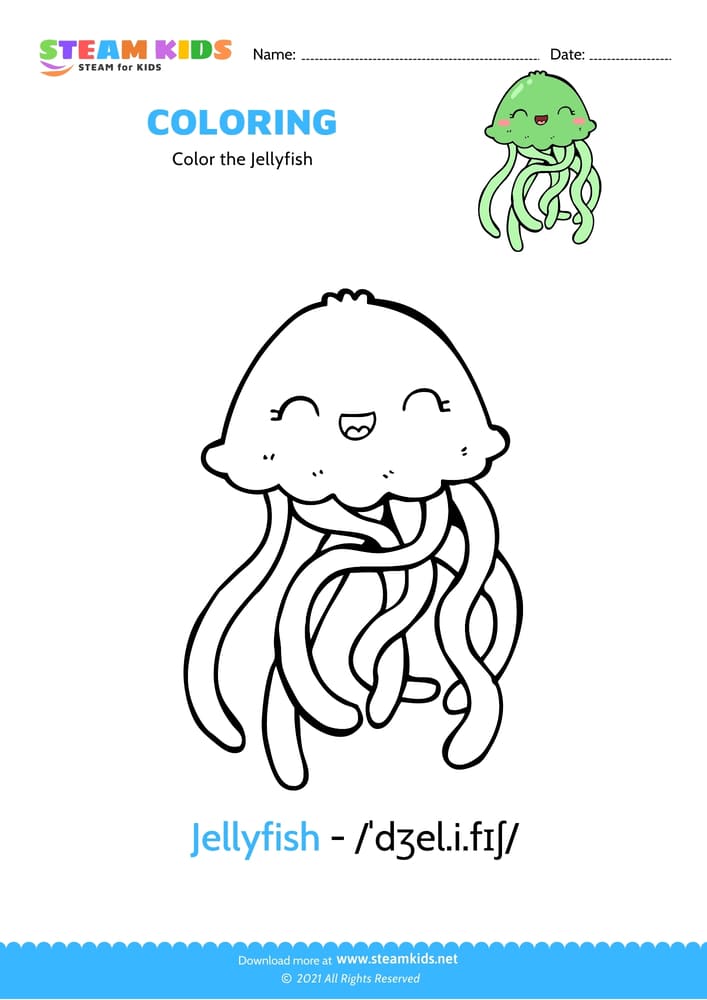 Free Coloring Worksheet - Color the Jellyfish