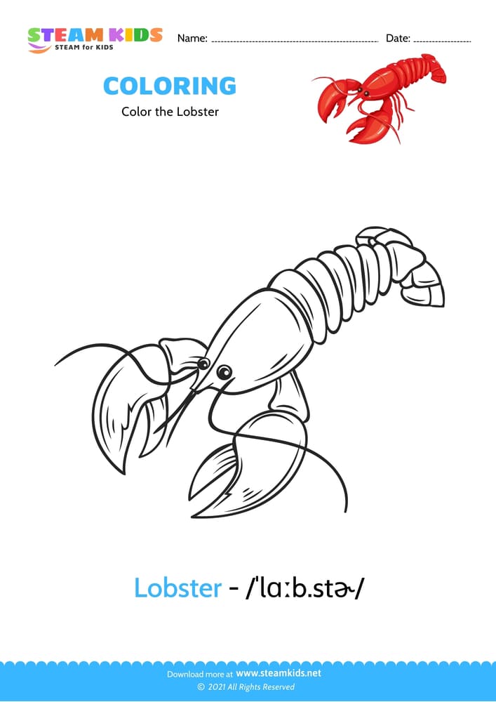 Free Coloring Worksheet - Color the Lobster