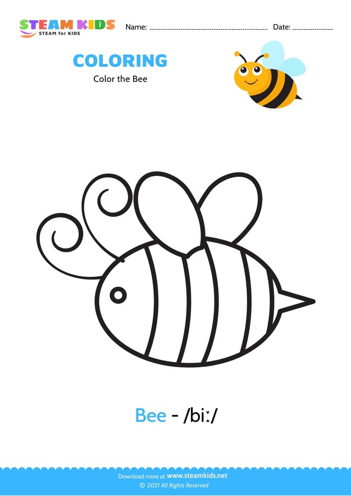 Free Coloring Worksheet - Color the Bee