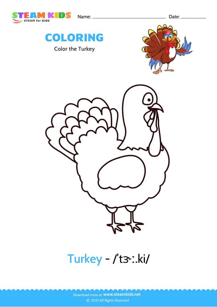 Free Coloring Worksheet - Color the Turkey