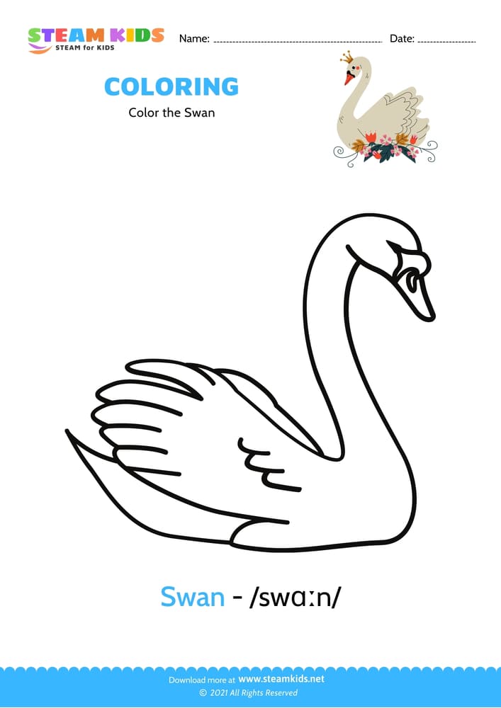 Free Coloring Worksheet - Color the Swan