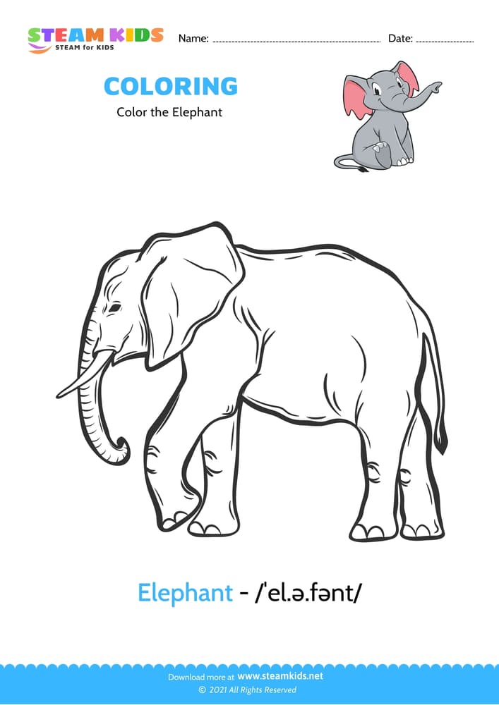Free Coloring Worksheet - Color the Elephant