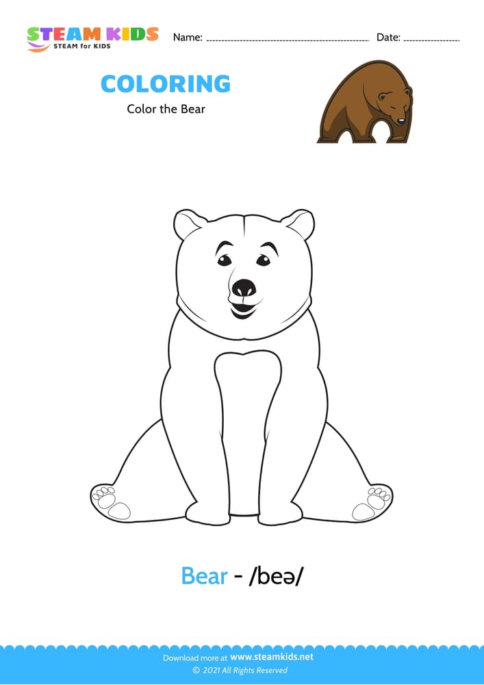 Free Coloring Worksheet - Color the Bear