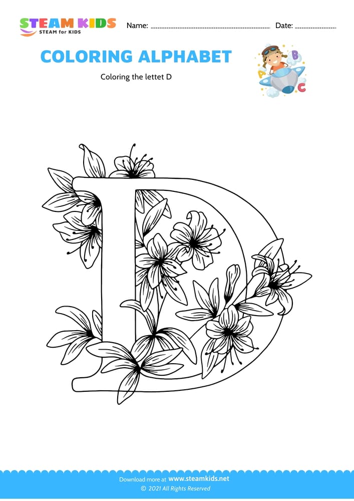 Free Coloring Worksheet - Color the letter D