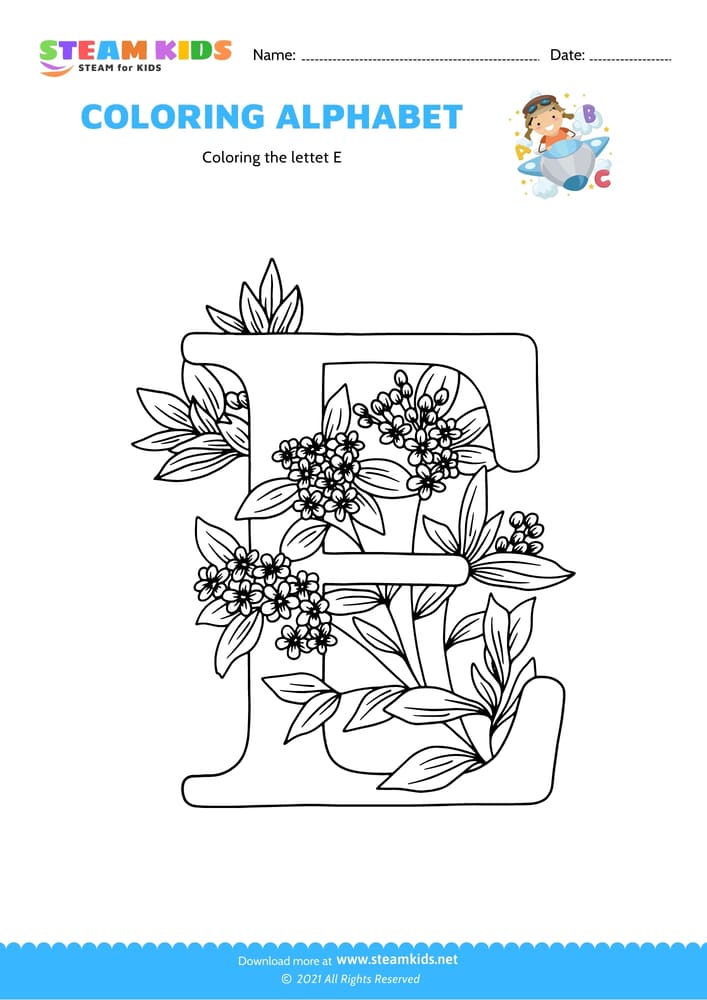 Free Coloring Worksheet - Color the letter E