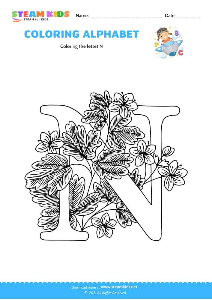 Free Coloring Worksheet - Color the letter N