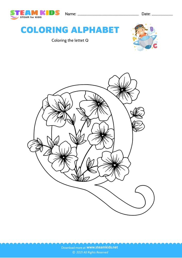 Free Coloring Worksheet - Color the letter Q