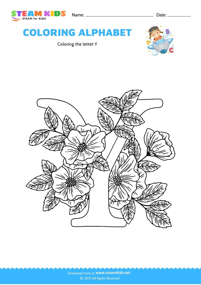 Free Coloring Worksheet - Color the letter Y