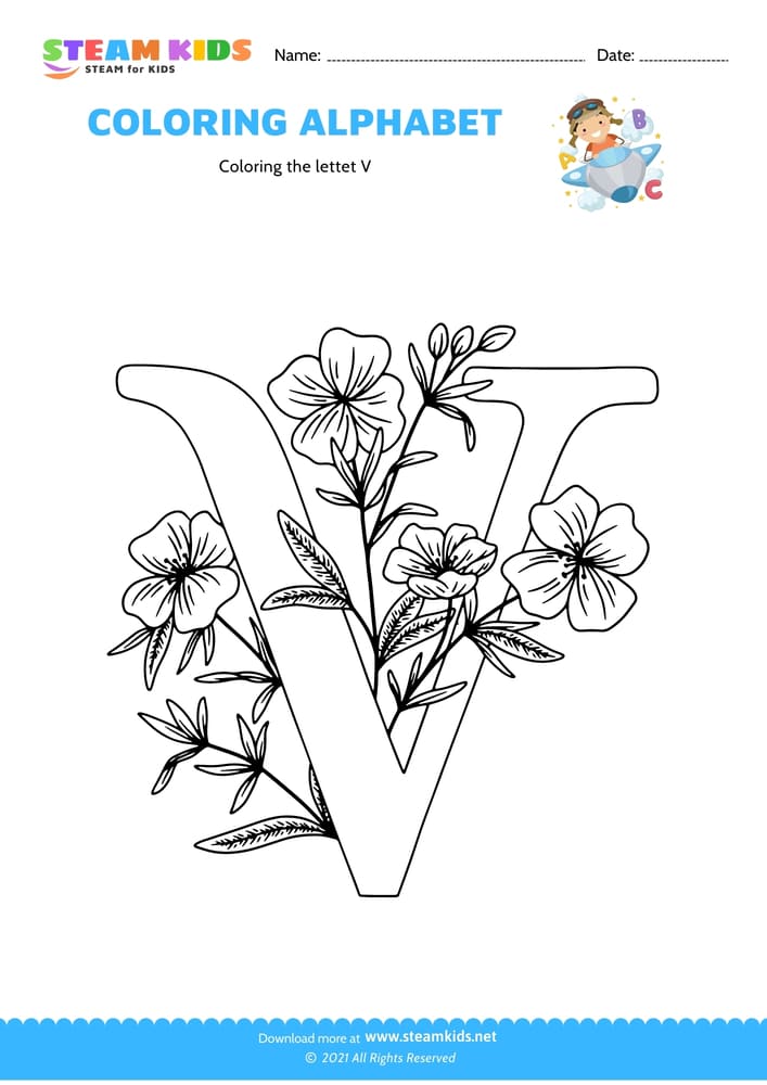 Free Coloring Worksheet - Color the letter V