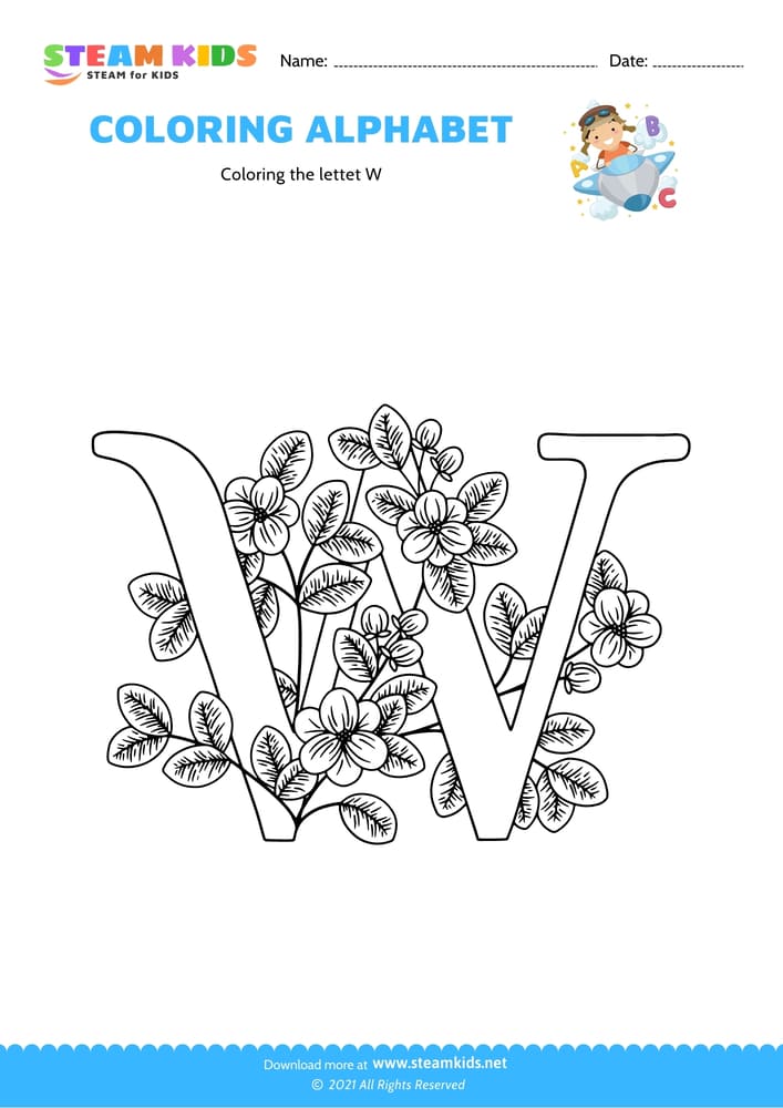 Free Coloring Worksheet - Color the letter W