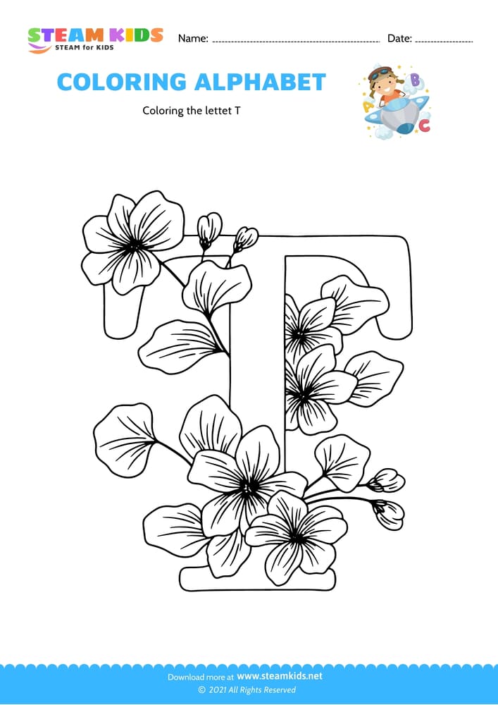 Free Coloring Worksheet - Color the letter T
