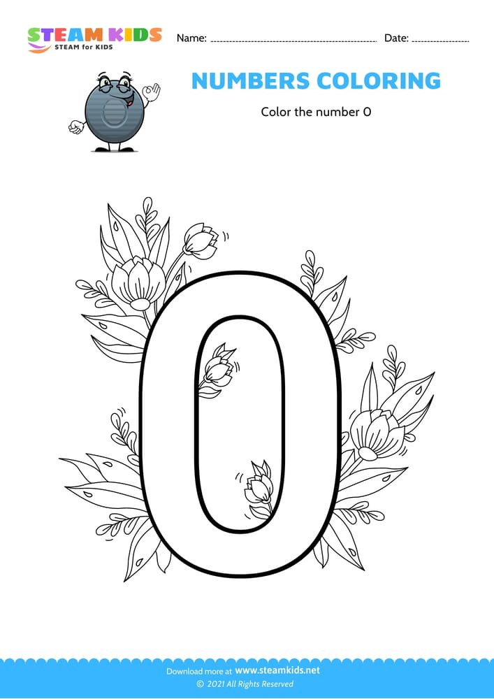 Free Coloring Worksheet - Color the number 0