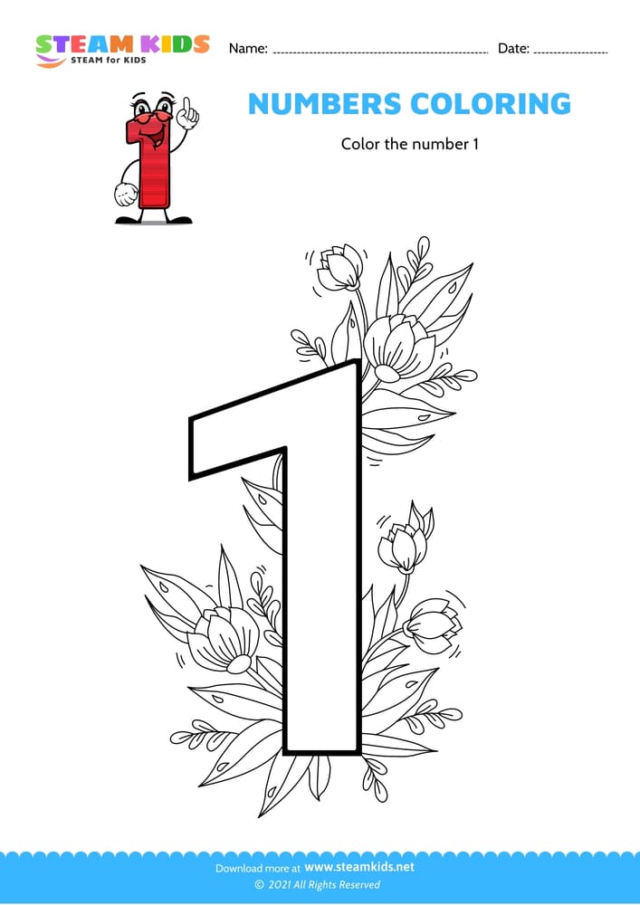Free Coloring Worksheet - Color the number 1