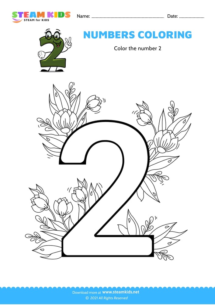 Free Coloring Worksheet - Color the number 2