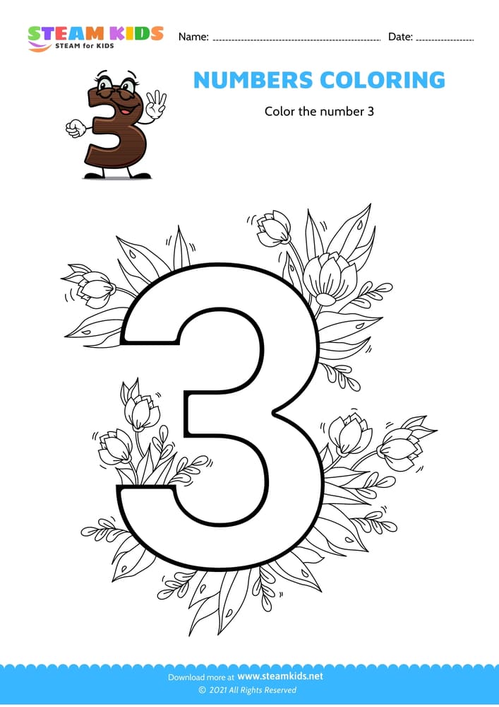 Free Coloring Worksheet - Color the number 3