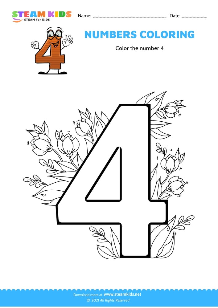 Free Coloring Worksheet - Color the number 4