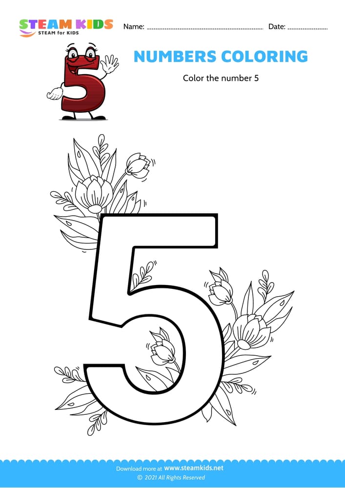 Free Coloring Worksheet - Color the number 5