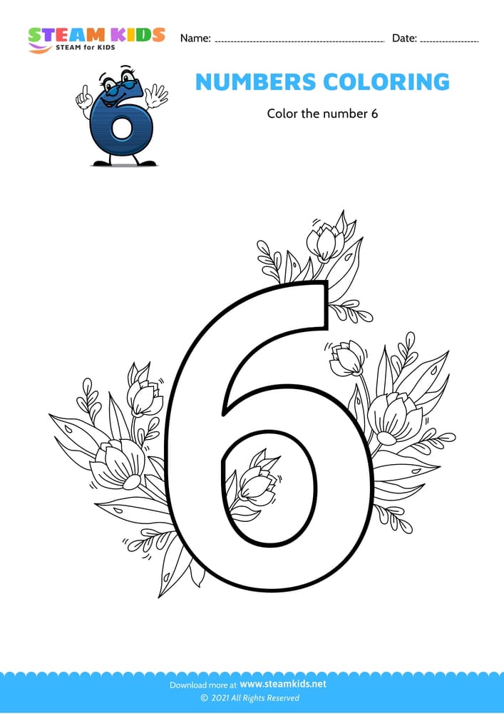 Free Coloring Worksheet - Color the number 6