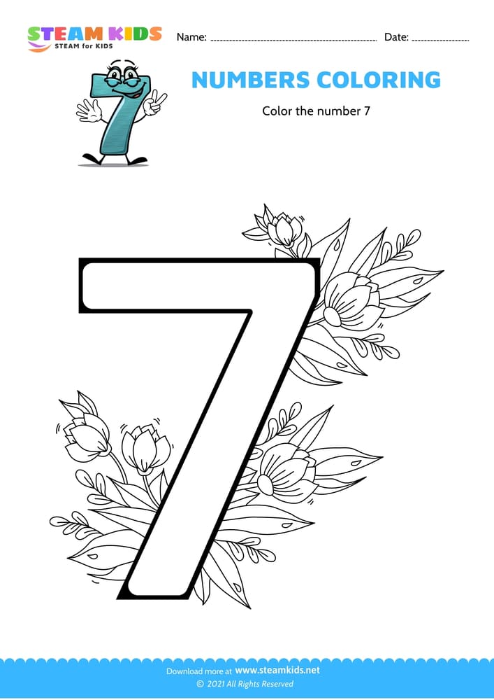 Free Coloring Worksheet - Color the number 7