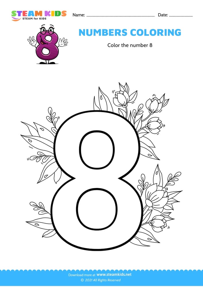 Free Coloring Worksheet - Color the number 8