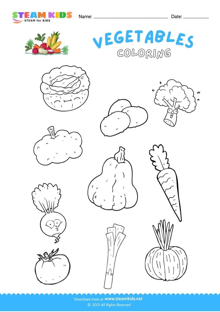 Free Coloring Worksheet - Coloring Vegetables