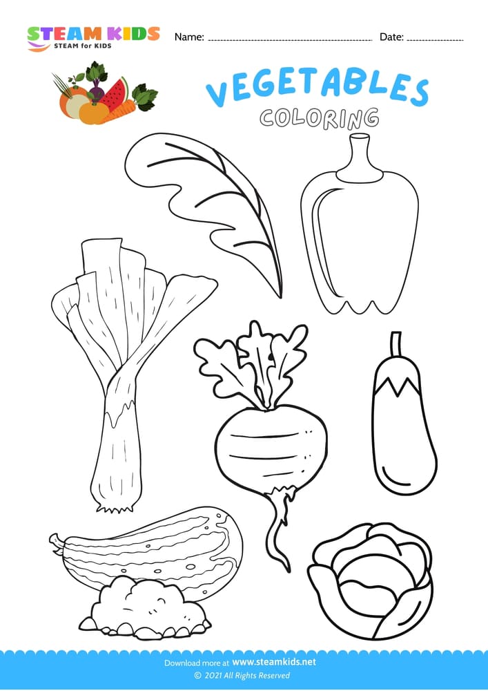 Free Coloring Worksheet - Coloring Vegetables