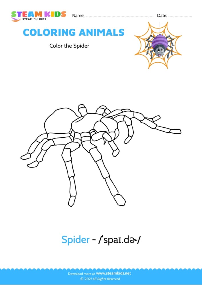 Free Coloring Worksheet - Color the Spider