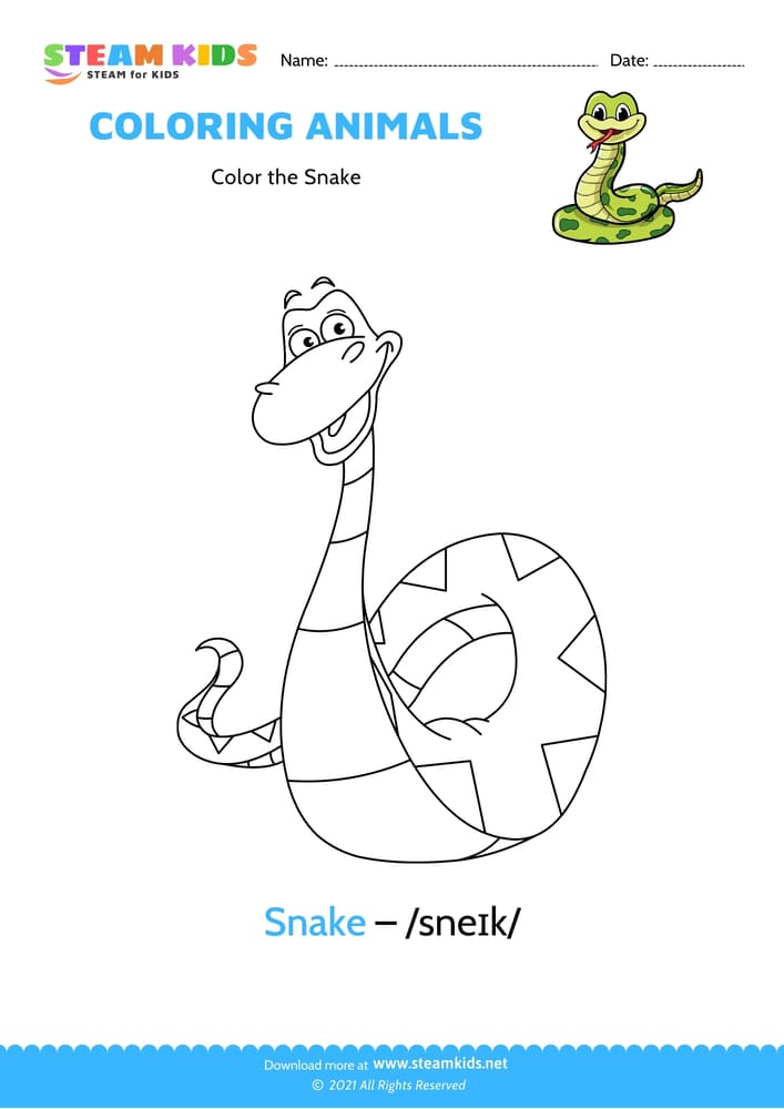 Free Coloring Worksheet - Color the Snake