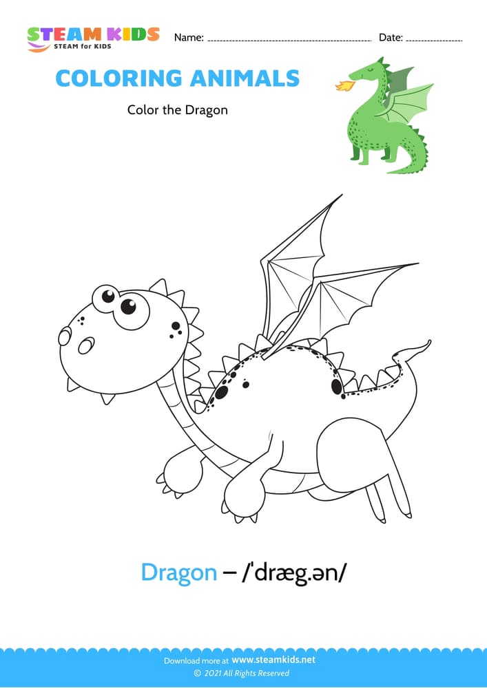 Free Coloring Worksheet - Color the Dragon