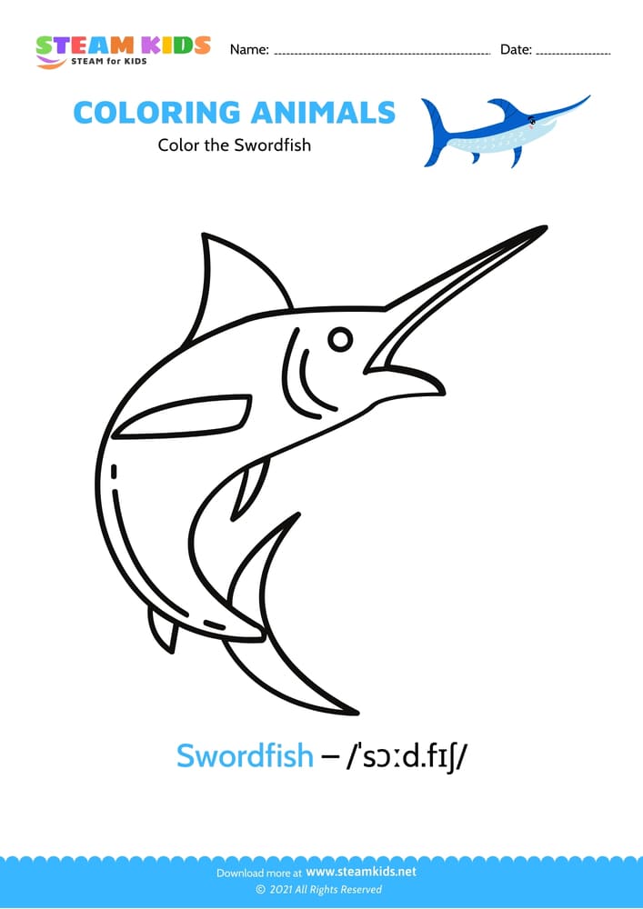 Free Coloring Worksheet - Color the Swordfish
