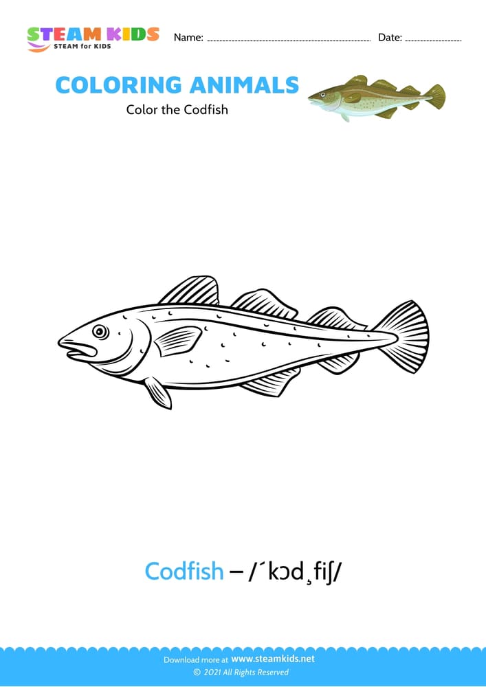 Free Coloring Worksheet - Color the Codfish