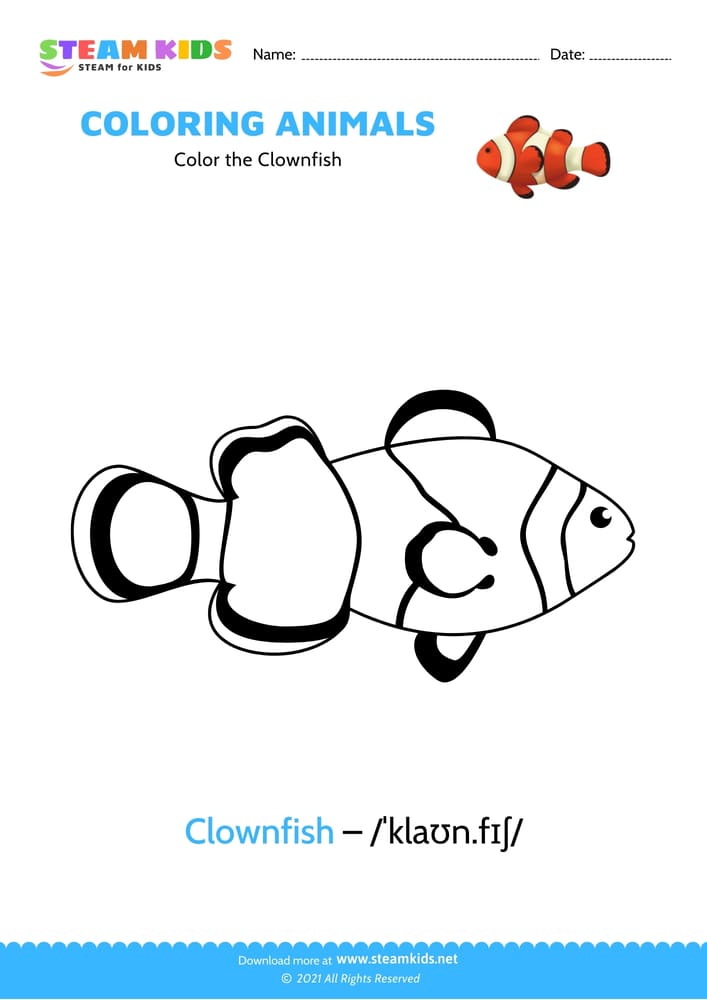 Free Coloring Worksheet - Color the Clownfish