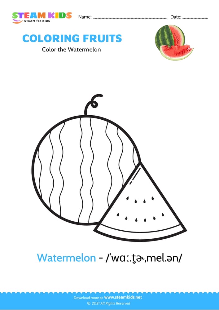 Free Coloring Worksheet - Color the Watermelon