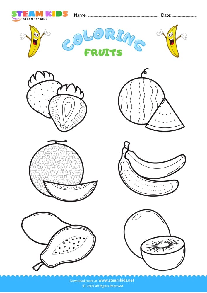 Free Coloring Worksheet - Color the Fruits