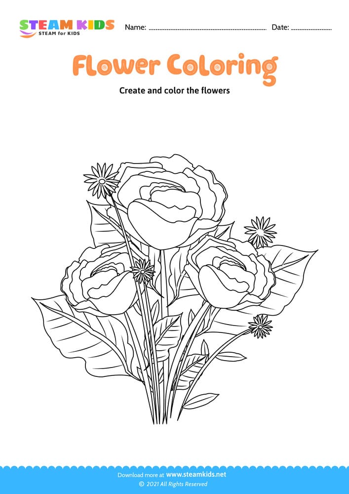 Free Coloring Worksheet - Color the flowers