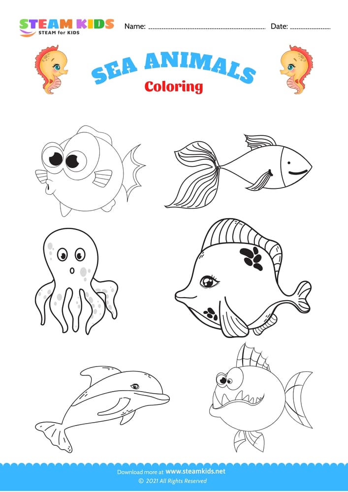 Free Coloring Worksheet - Color the Sea Animals
