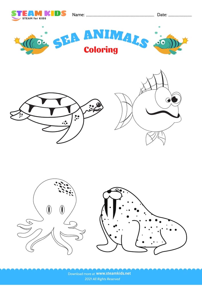 Free Coloring Worksheet - Color the Sea Animals