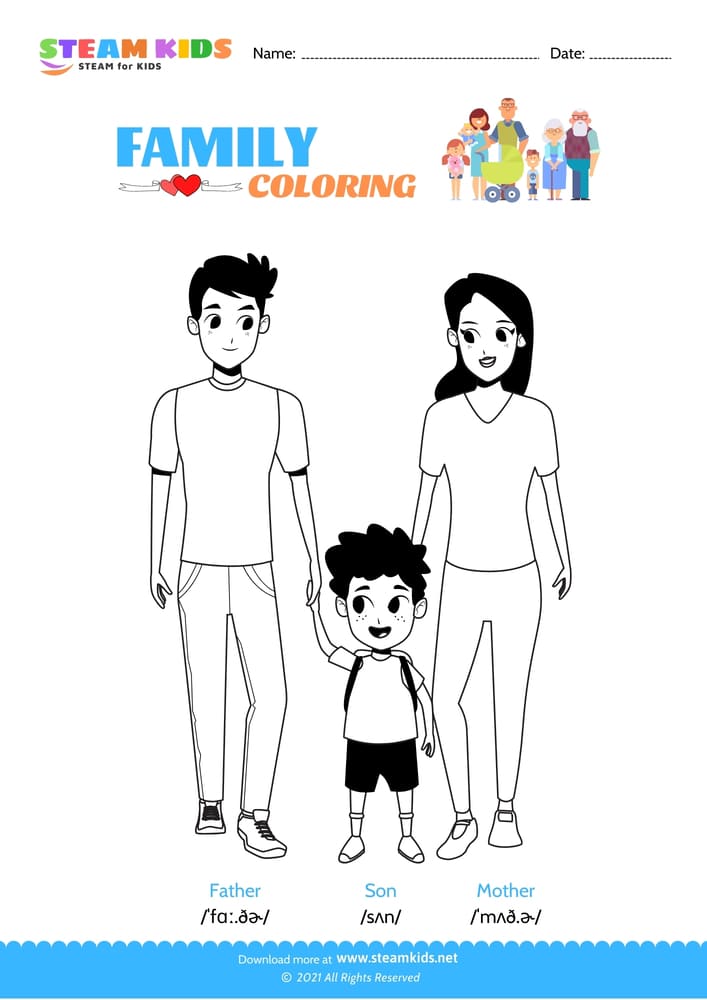 Free Coloring Worksheet - Color the Family