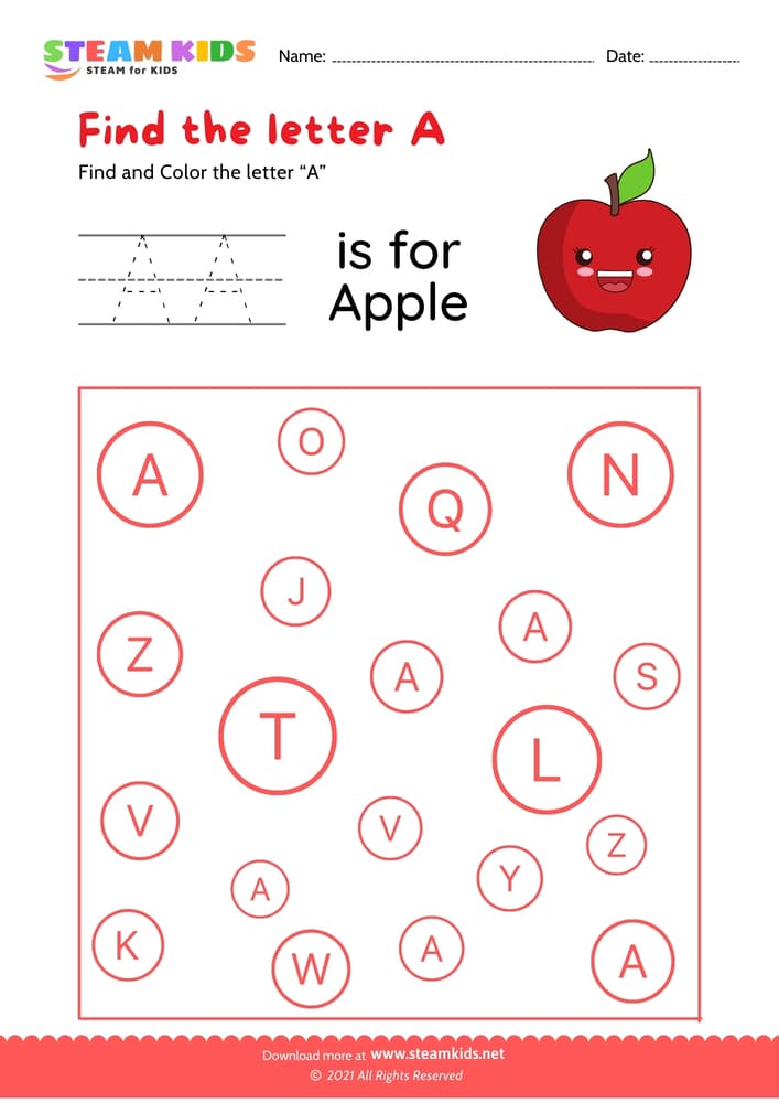 Free English Worksheet - Find and Color letter A