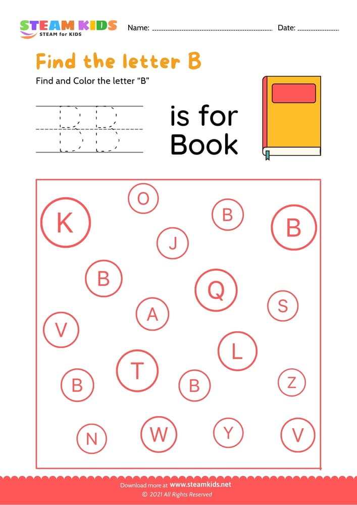Free English Worksheet - Find and Color letter B